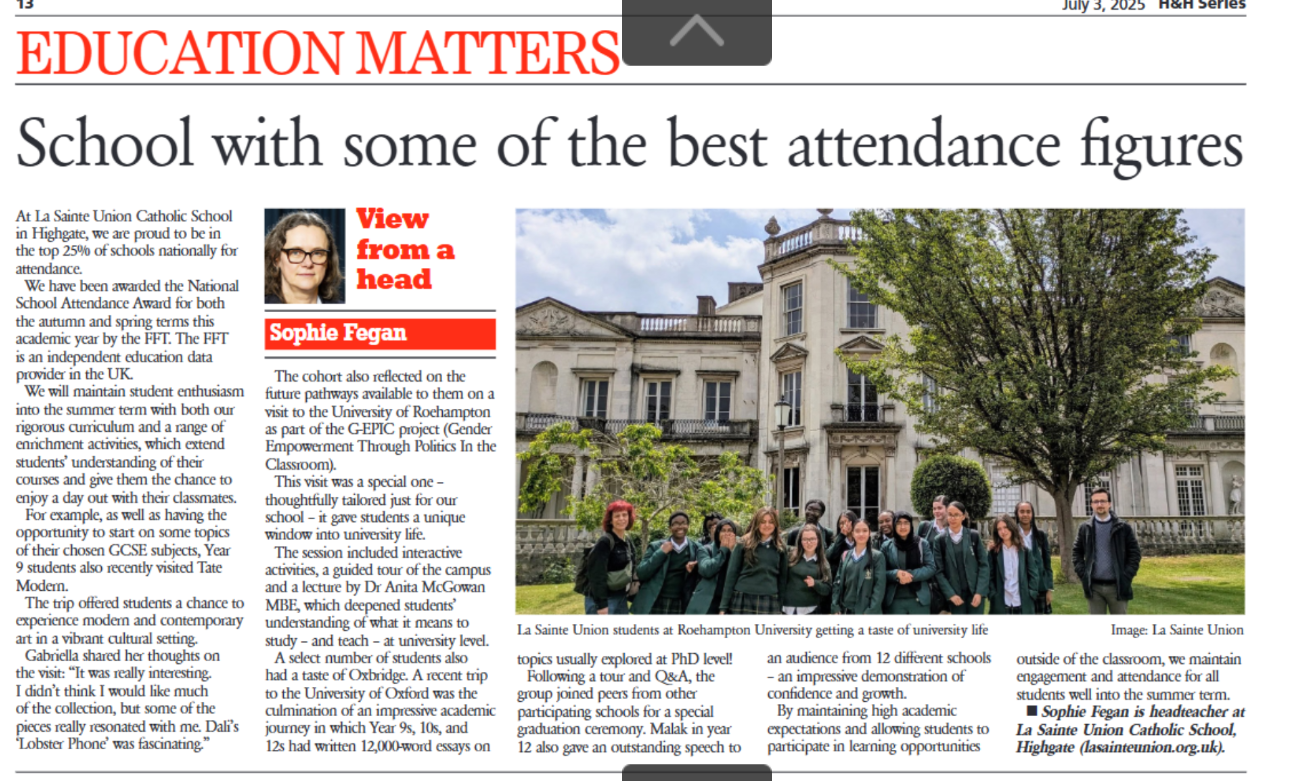Schools with best attendance figures H&H article